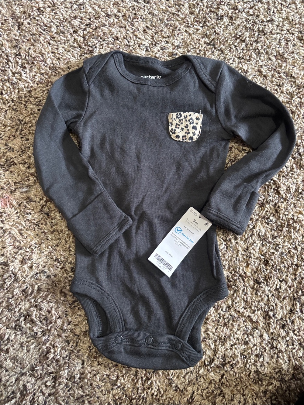 Carter's Black Long-Sleeve Baby Bodysuit with Leopard Pocket